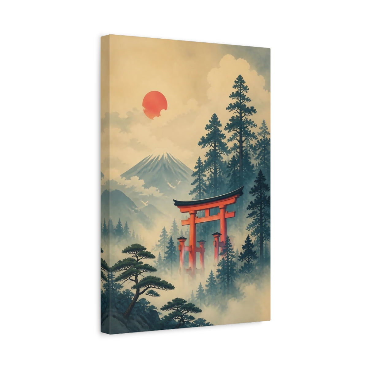 Side Mockup 4. Torii Gate In Mist shown as canvas print
