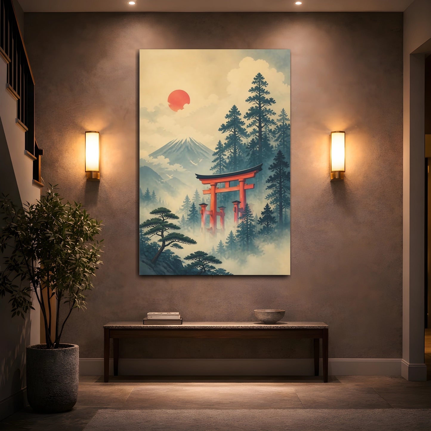 Mockup 2. Torii Gate In Mist shown as canvas print