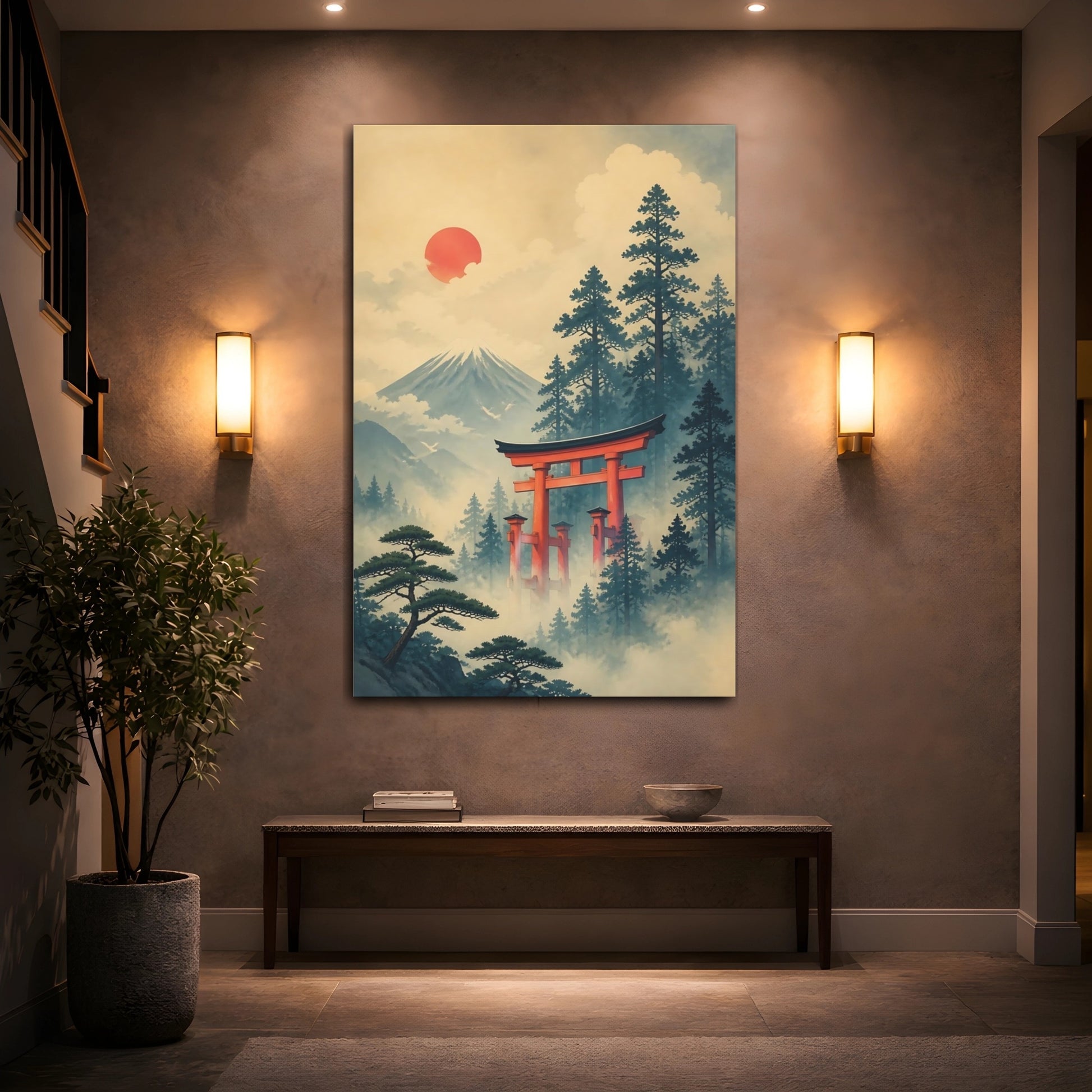 Mockup 2. Torii Gate In Mist shown as canvas print