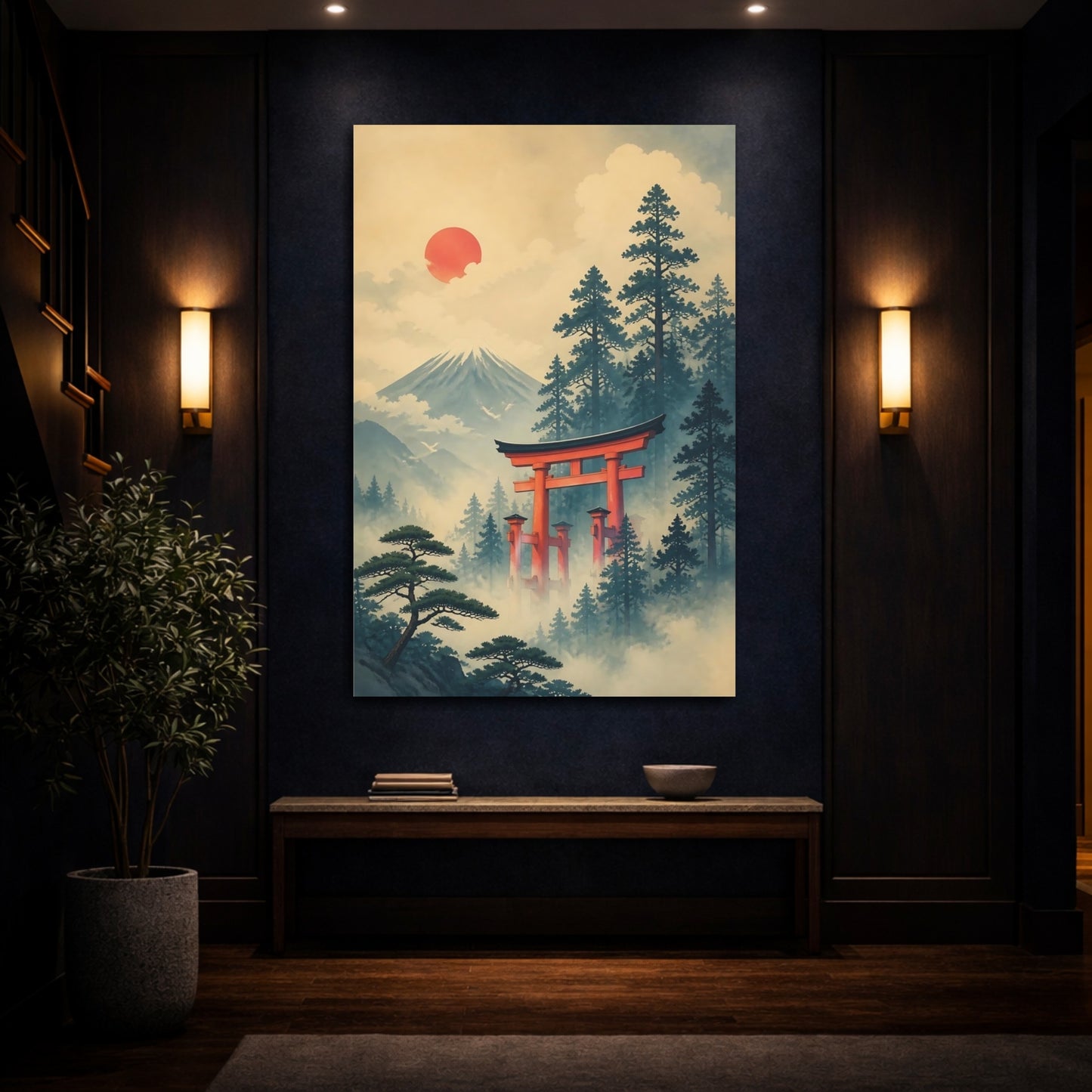 Mockup 4. Torii Gate In Mist shown as canvas print