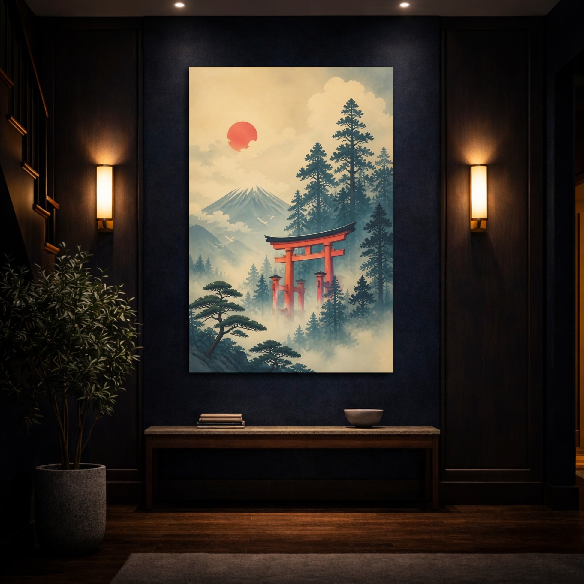 Mockup 4. Torii Gate In Mist shown as canvas print