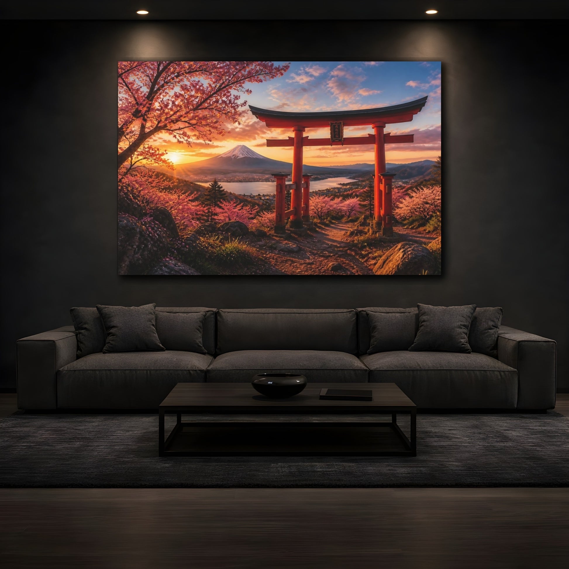 Mockup 3. Torii Gate Sunset Landscape shown as canvas print