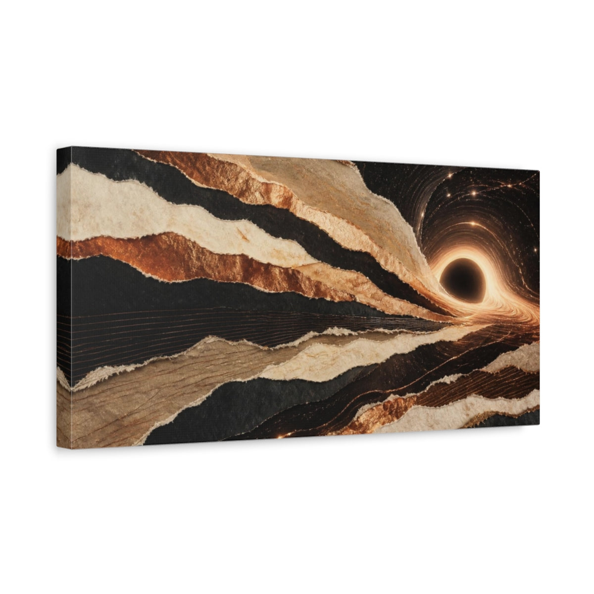 Side Mockup 3. Torn Paper Black Hole shown as canvas print