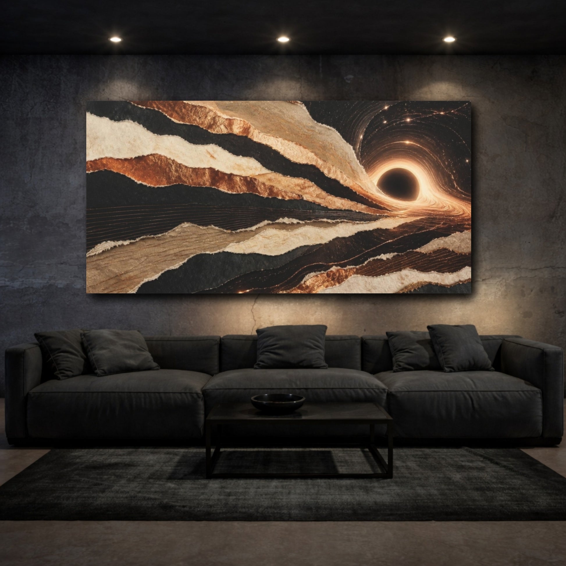 Mockup 3. Torn Paper Black Hole shown as canvas print