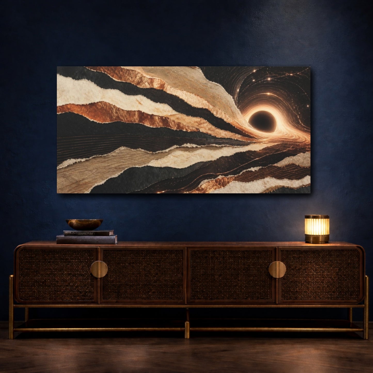 Mockup 4. Torn Paper Black Hole shown as canvas print