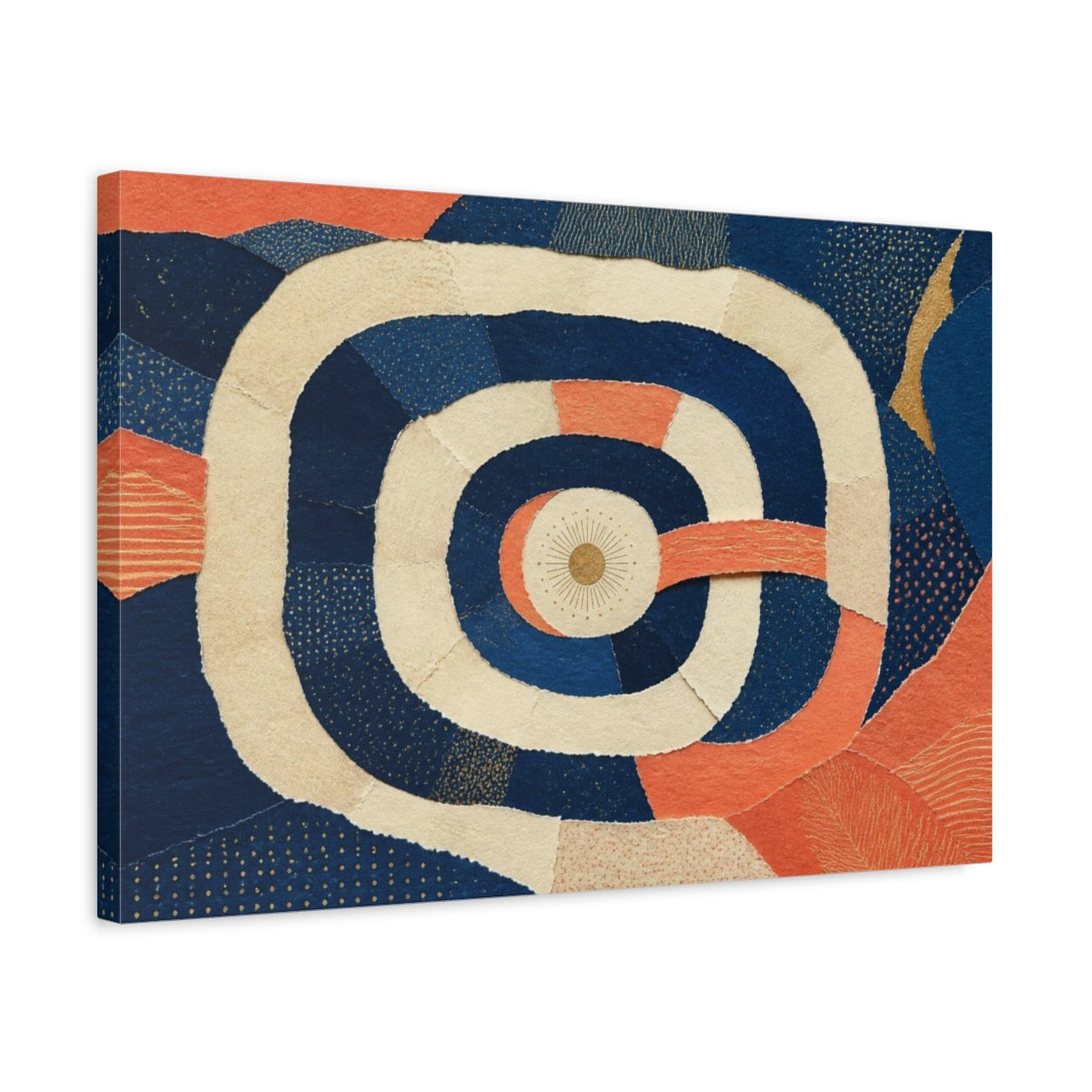 Side Mockup 3. Torn Paper Sun Collage shown as canvas print