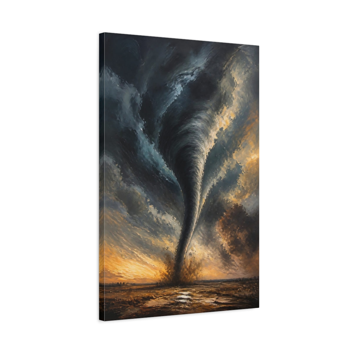 Side Mockup 2. Tornado At Sunset shown as canvas print