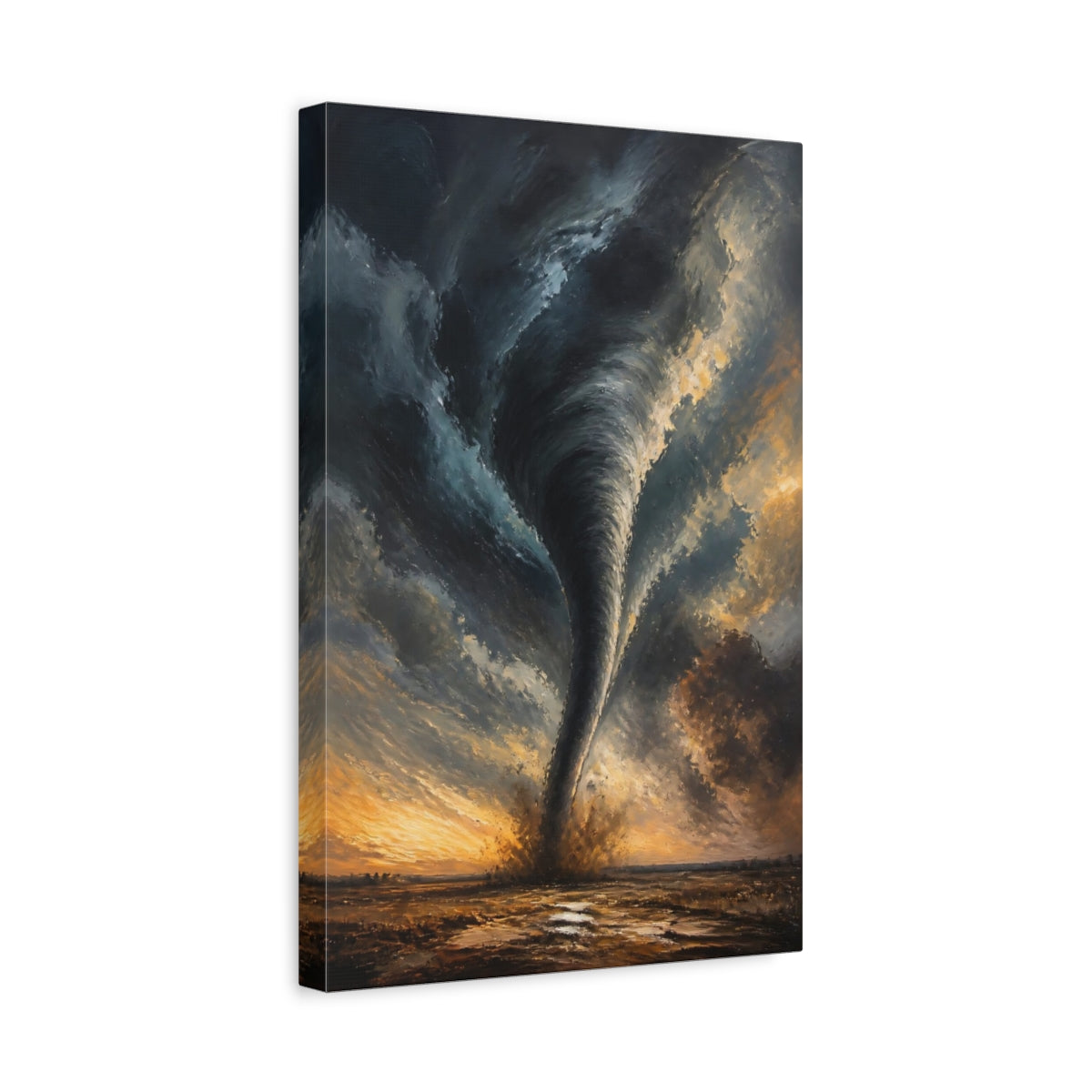 Side Mockup 4. Tornado At Sunset shown as canvas print