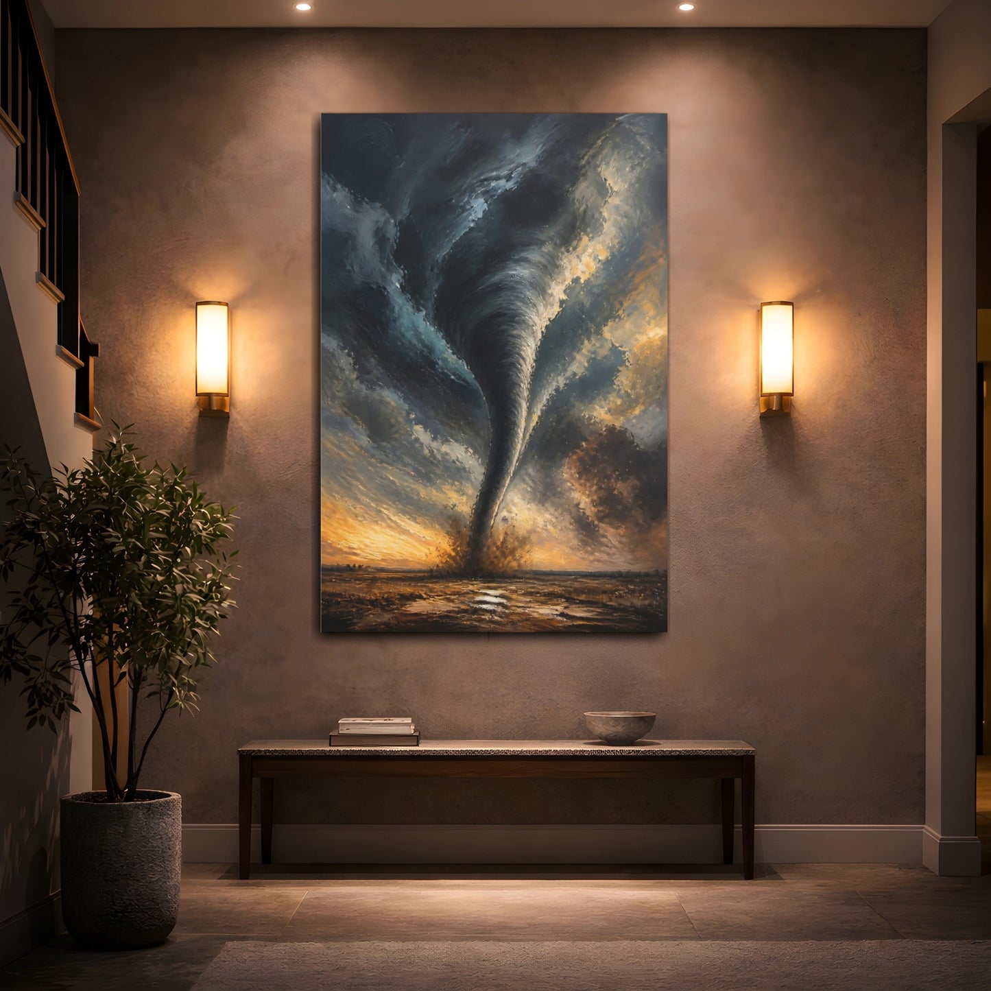 Mockup 2. Tornado At Sunset shown as canvas print