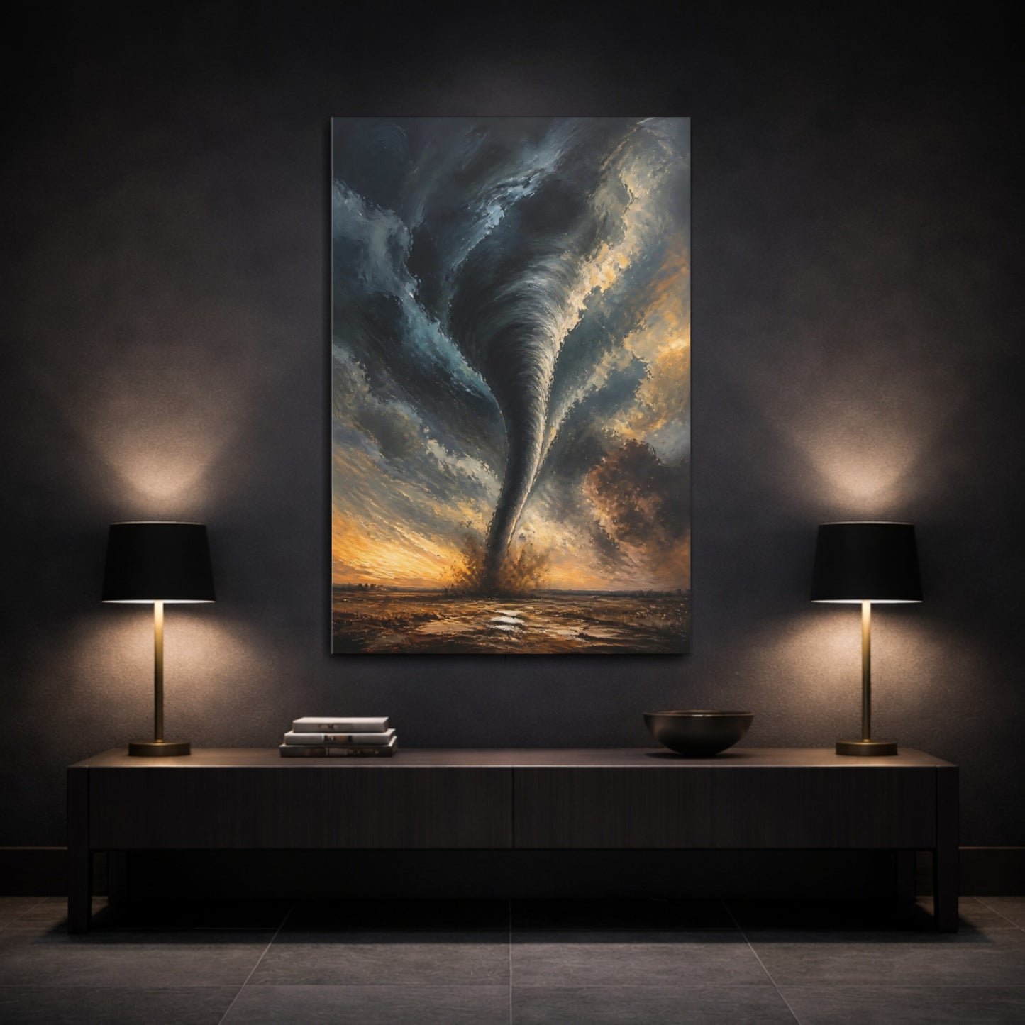 Mockup 3. Tornado At Sunset shown as canvas print