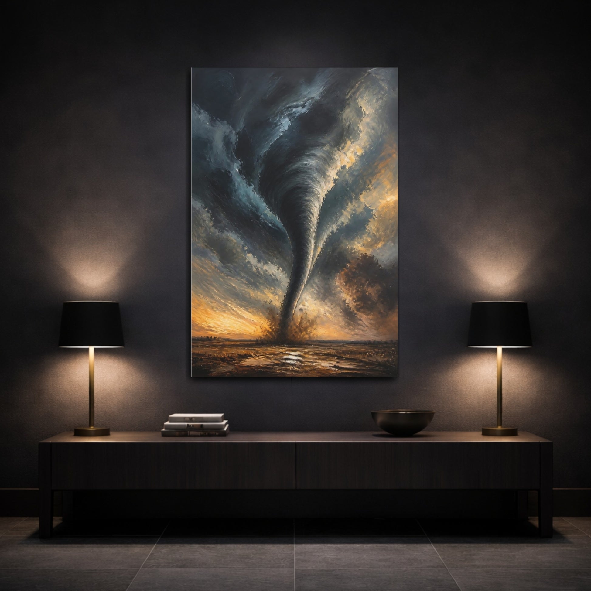 Mockup 3. Tornado At Sunset shown as canvas print
