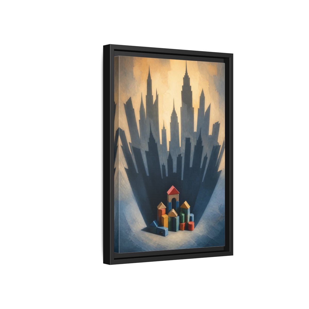 Side Mockup 6. Toy Block City Illusion shown as framed canvas print