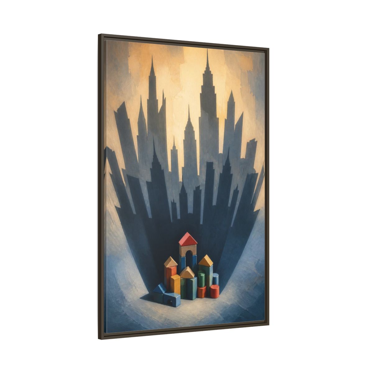 Side Mockup 8. Toy Block City Illusion shown as framed canvas print