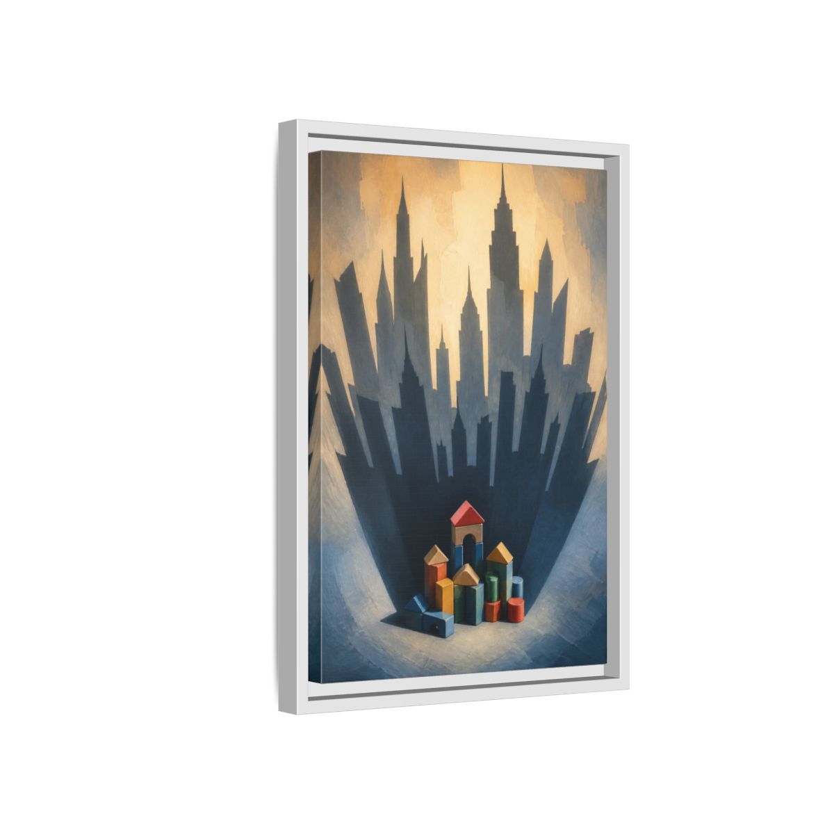 Side Mockup 4. Toy Block City Illusion shown as framed canvas print
