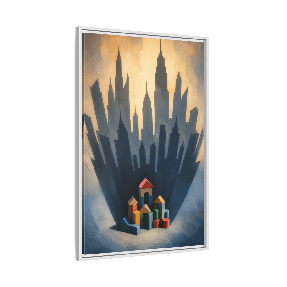 Side Mockup 9. Toy Block City Illusion shown as framed canvas print