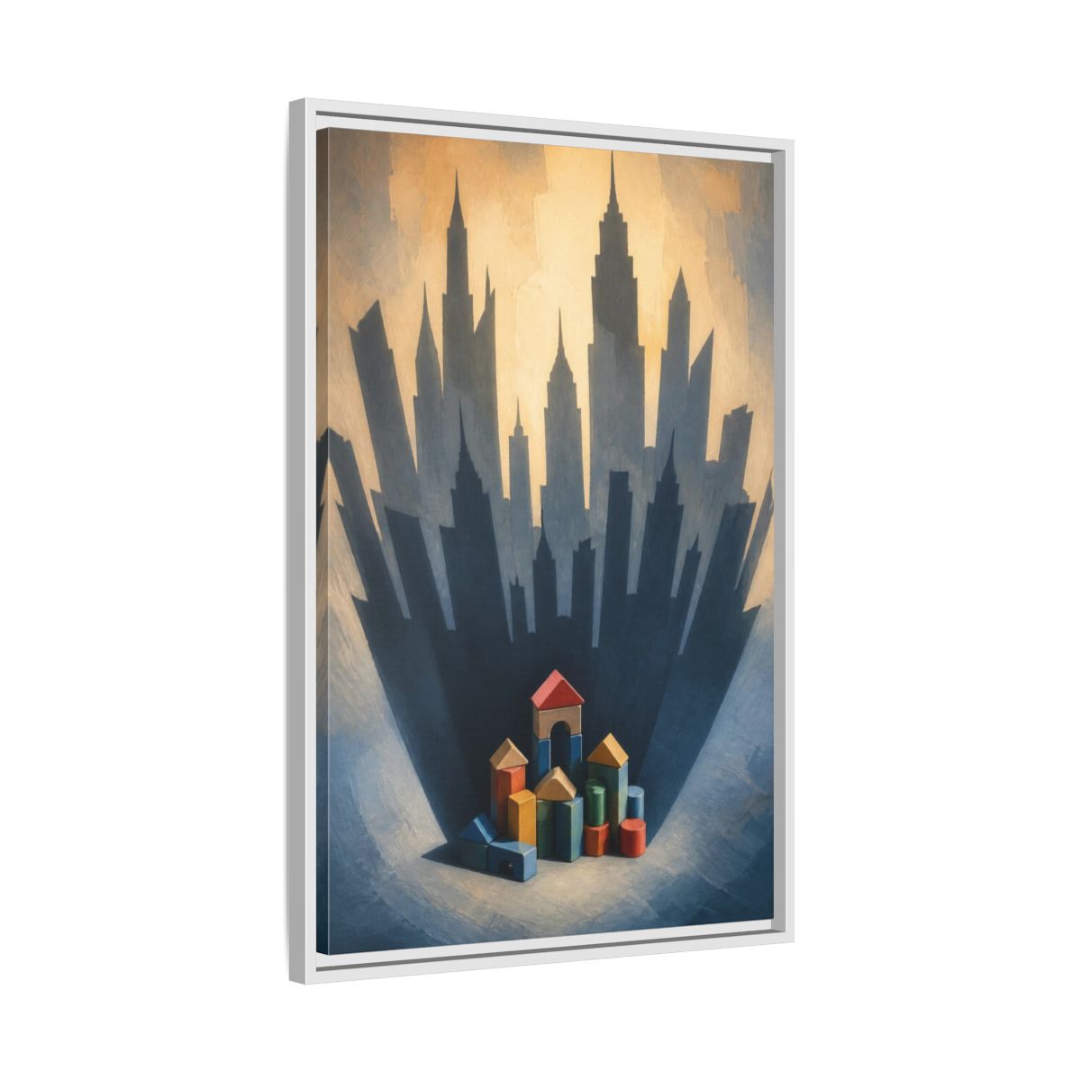 Side Mockup 10. Toy Block City Illusion shown as framed canvas print