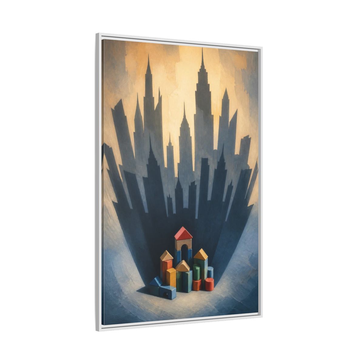 Side Mockup 7. Toy Block City Illusion shown as framed canvas print