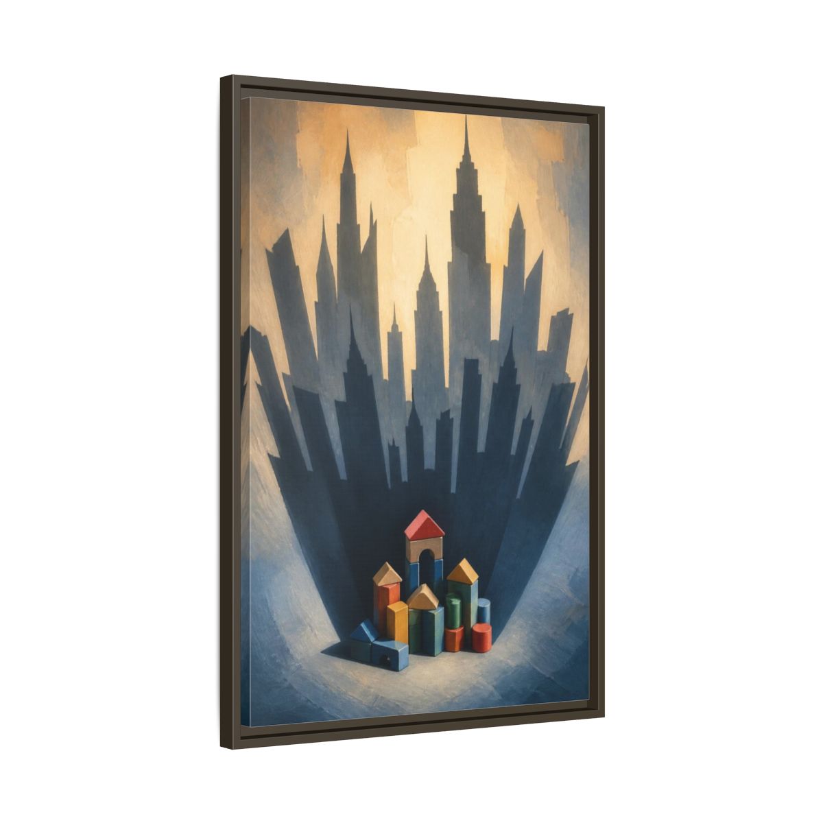 Side Mockup 11. Toy Block City Illusion shown as framed canvas print