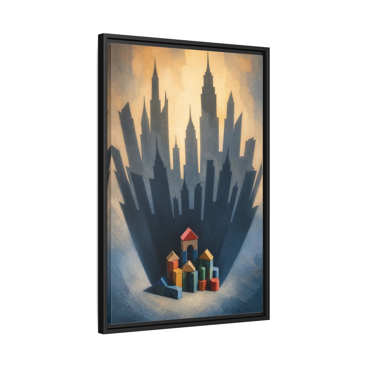 Side Mockup 14. Toy Block City Illusion shown as framed canvas print