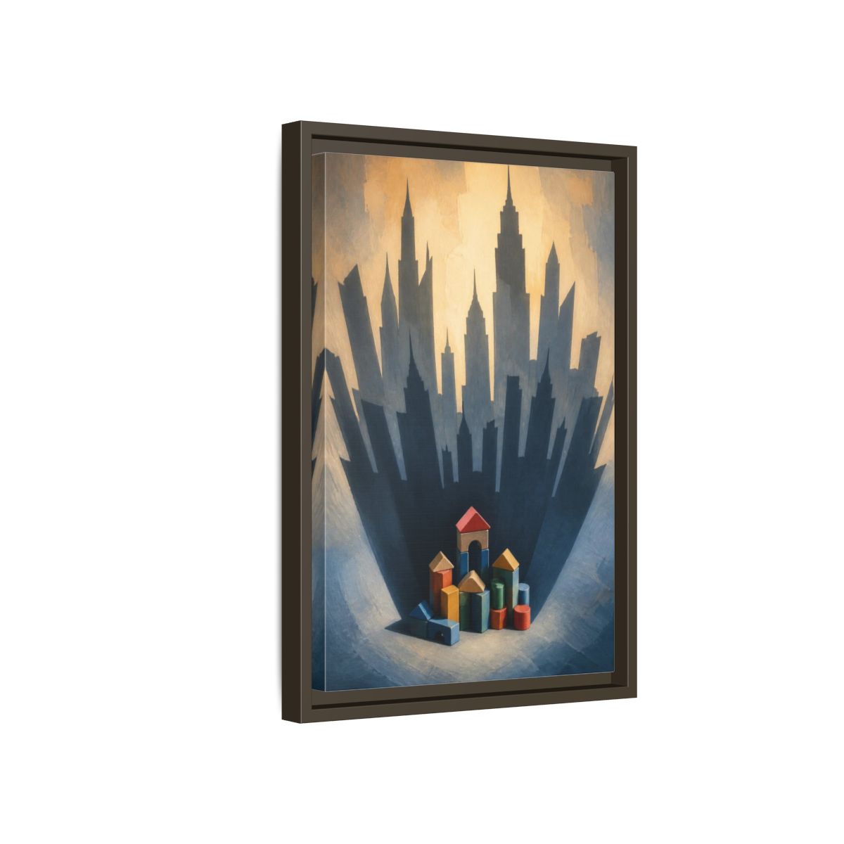 Side Mockup 5. Toy Block City Illusion shown as framed canvas print