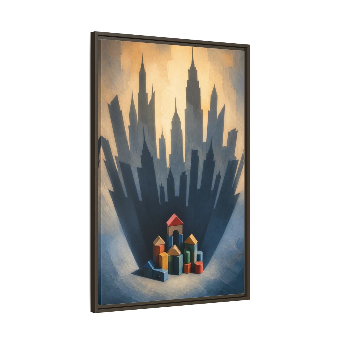Main Mockup. Toy Block City Illusion shown as framed canvas print