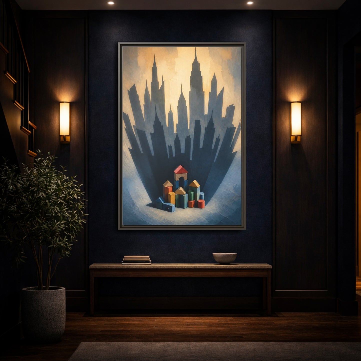 Mockup 4. Toy Block City Illusion shown as framed canvas print