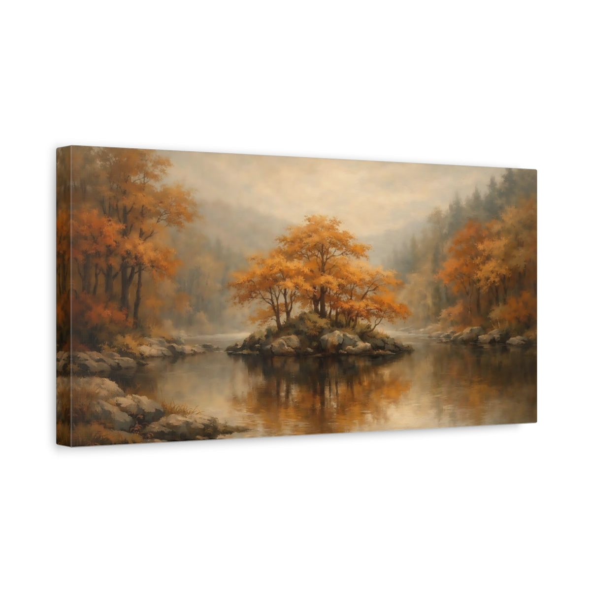 Side Mockup 3. Nature Autumn Trees Autumn Landscape shown as stretched canvas wall art