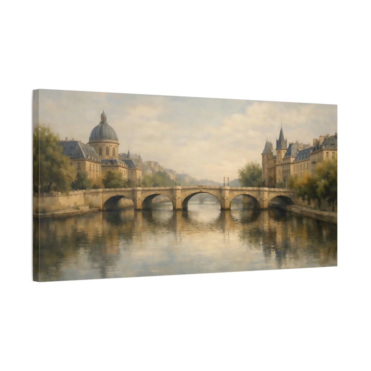 Side Mockup 2. Vintage City Bridge Vintage Cityscape shown as stretched canvas wall art