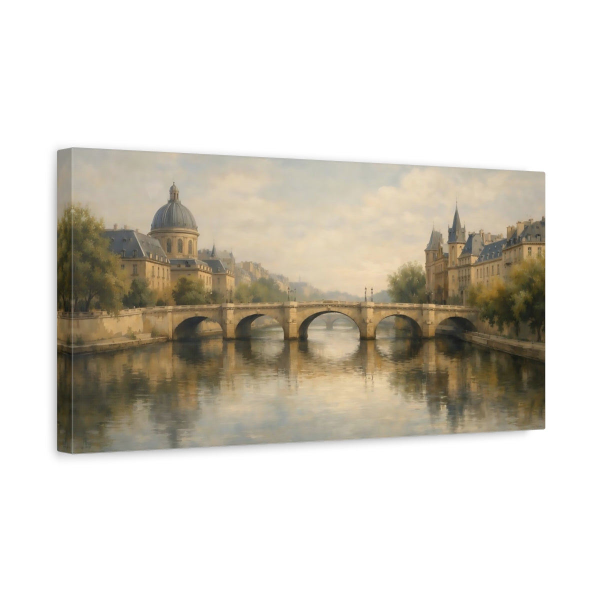 Side Mockup 3. Vintage City Bridge Vintage Cityscape shown as stretched canvas wall art