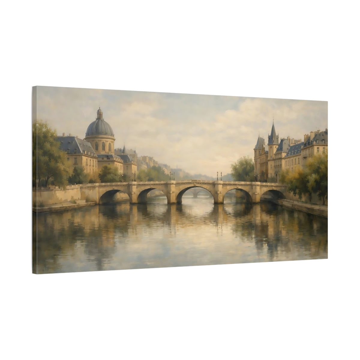 Side Mockup 1. Vintage City Bridge Vintage Cityscape shown as stretched canvas wall art