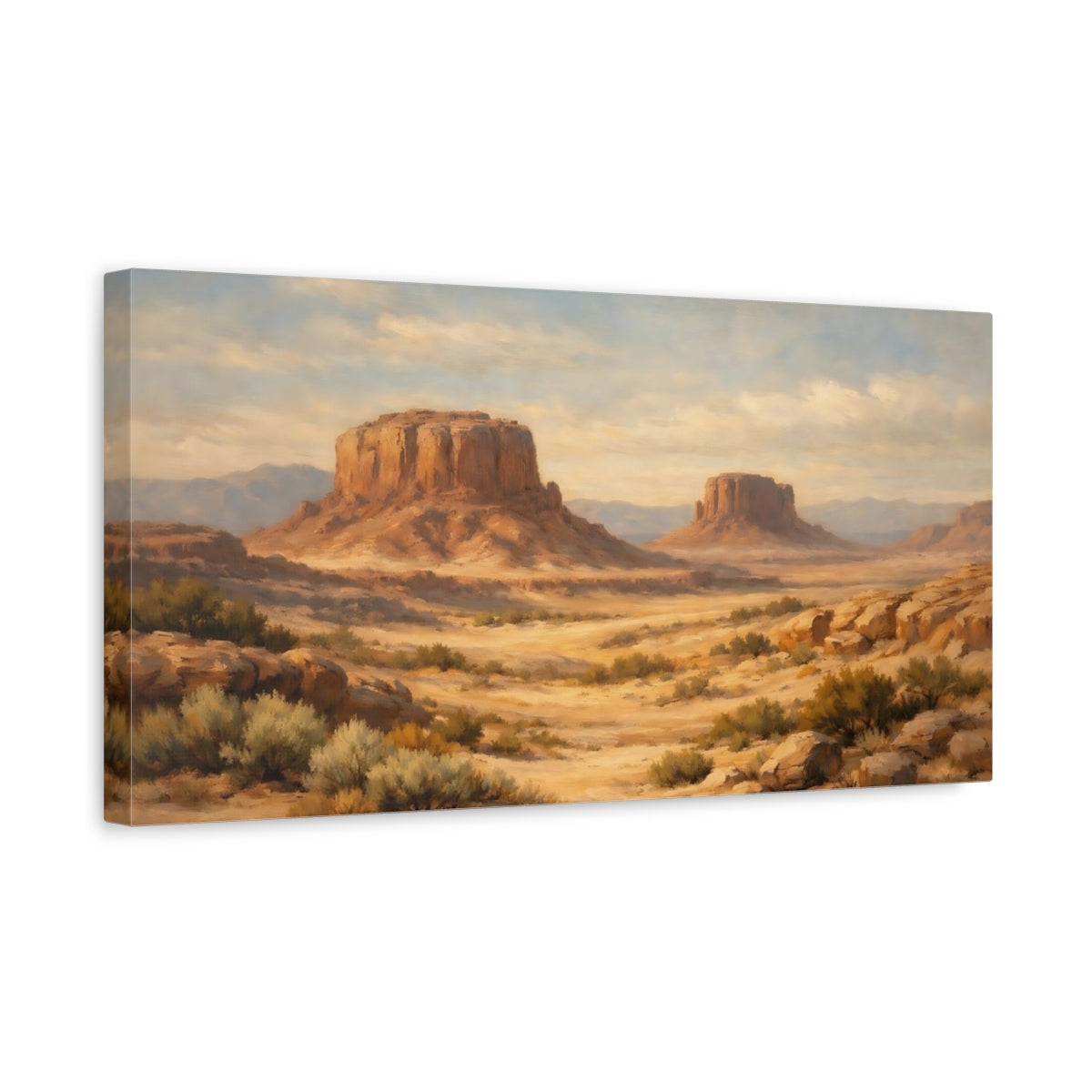 Side Mockup 3. Nature Desert Mesas Desert Mesa Warm Tones shown as stretched canvas wall art
