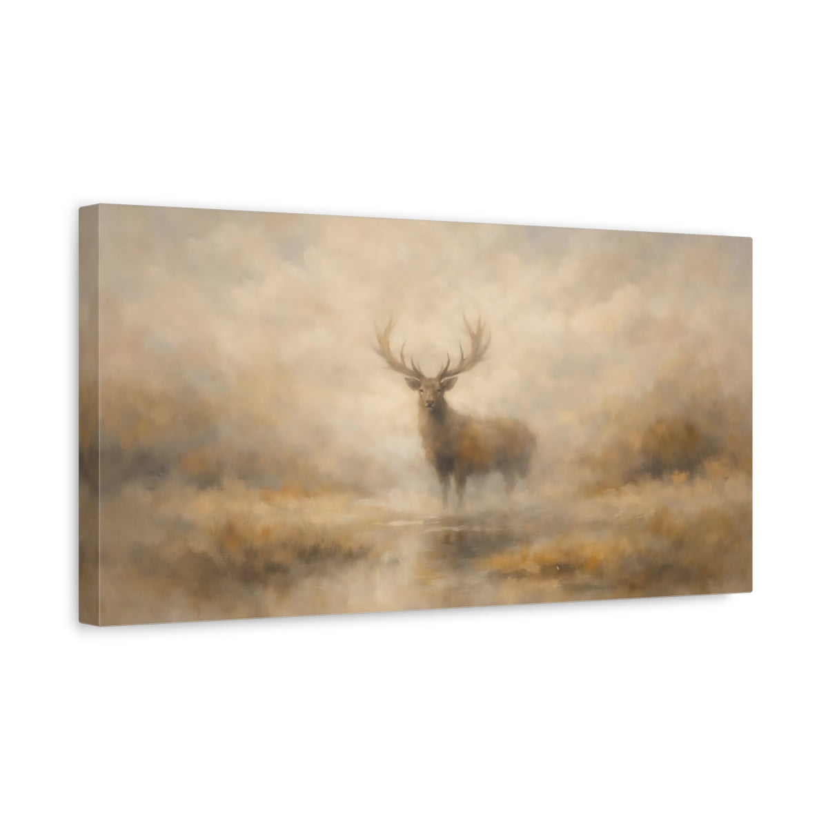 Side Mockup 3. Animals Stag Brown And Cream shown as stretched canvas wall art