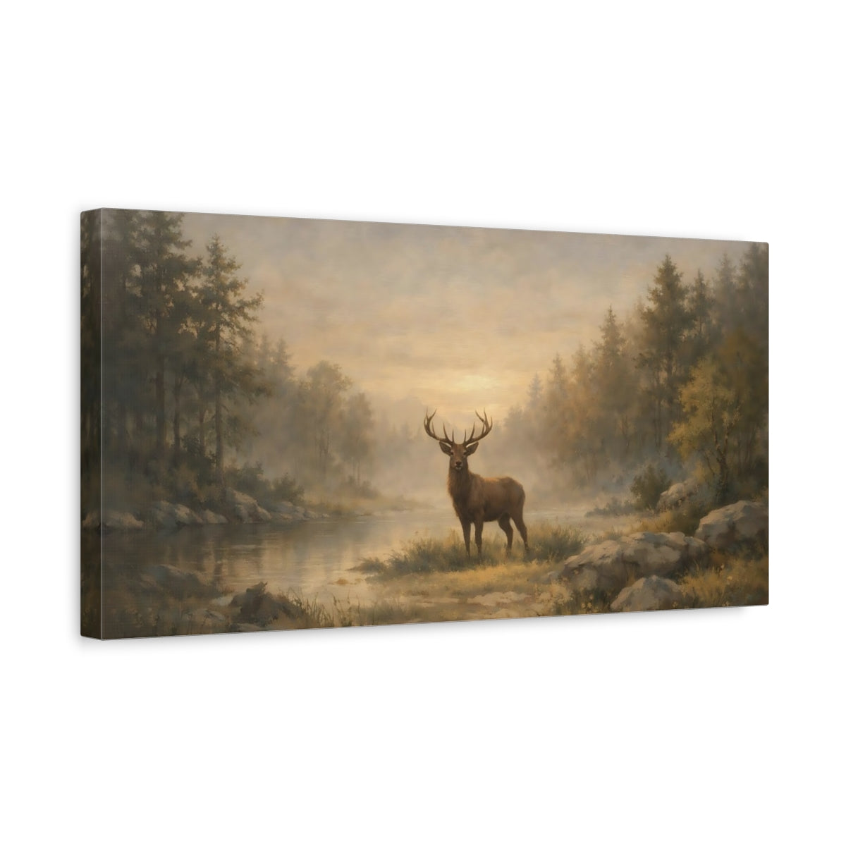 Side Mockup 3. Animals Stag Brown And Gold Deer shown as stretched canvas wall art