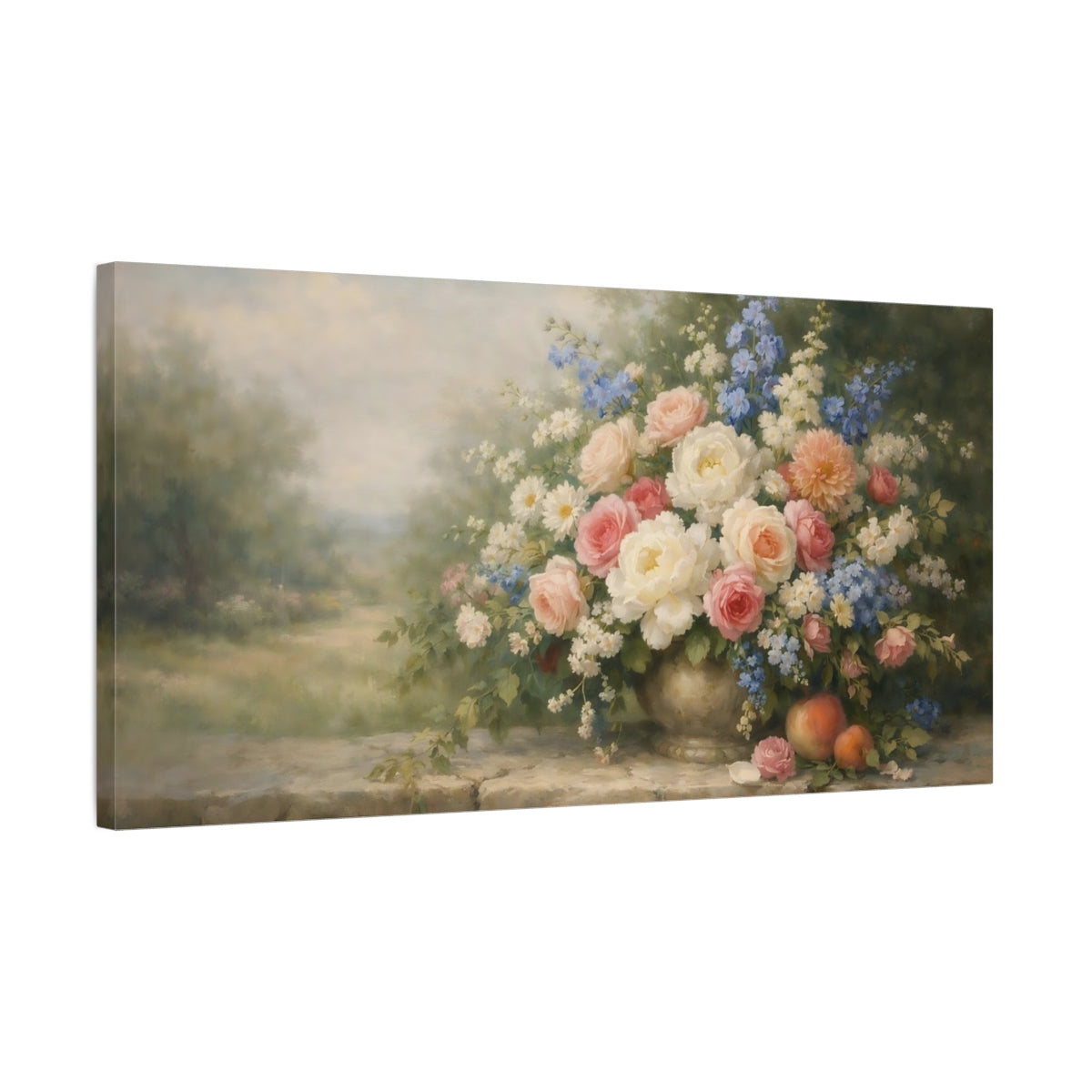 Side Mockup 2. Floral Flower Bouquet Pastel Floral Arrangement shown as stretched canvas wall art