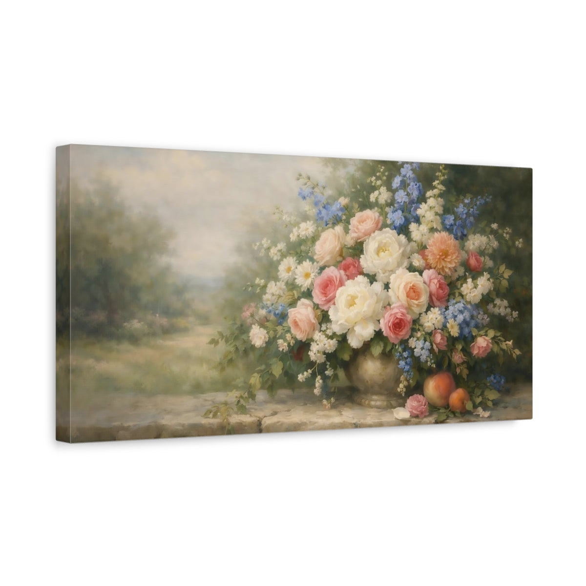 Side Mockup 3. Floral Flower Bouquet Pastel Floral Arrangement shown as stretched canvas wall art