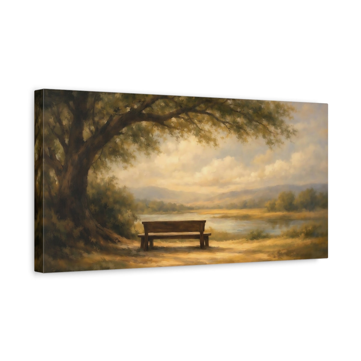 Side Mockup 3. Nature Park Bench Earthy Landscape shown as stretched canvas wall art