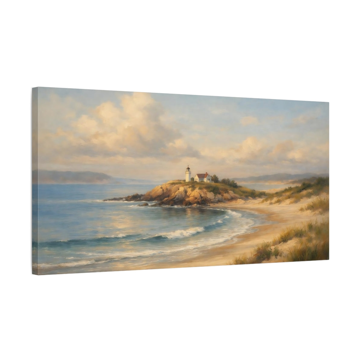 Side Mockup 2. Nature Lighthouse Coastal Lighthouse shown as stretched canvas wall art