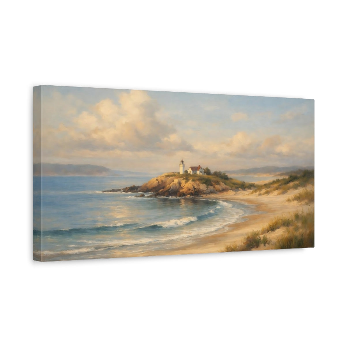 Side Mockup 3. Nature Lighthouse Coastal Lighthouse shown as stretched canvas wall art