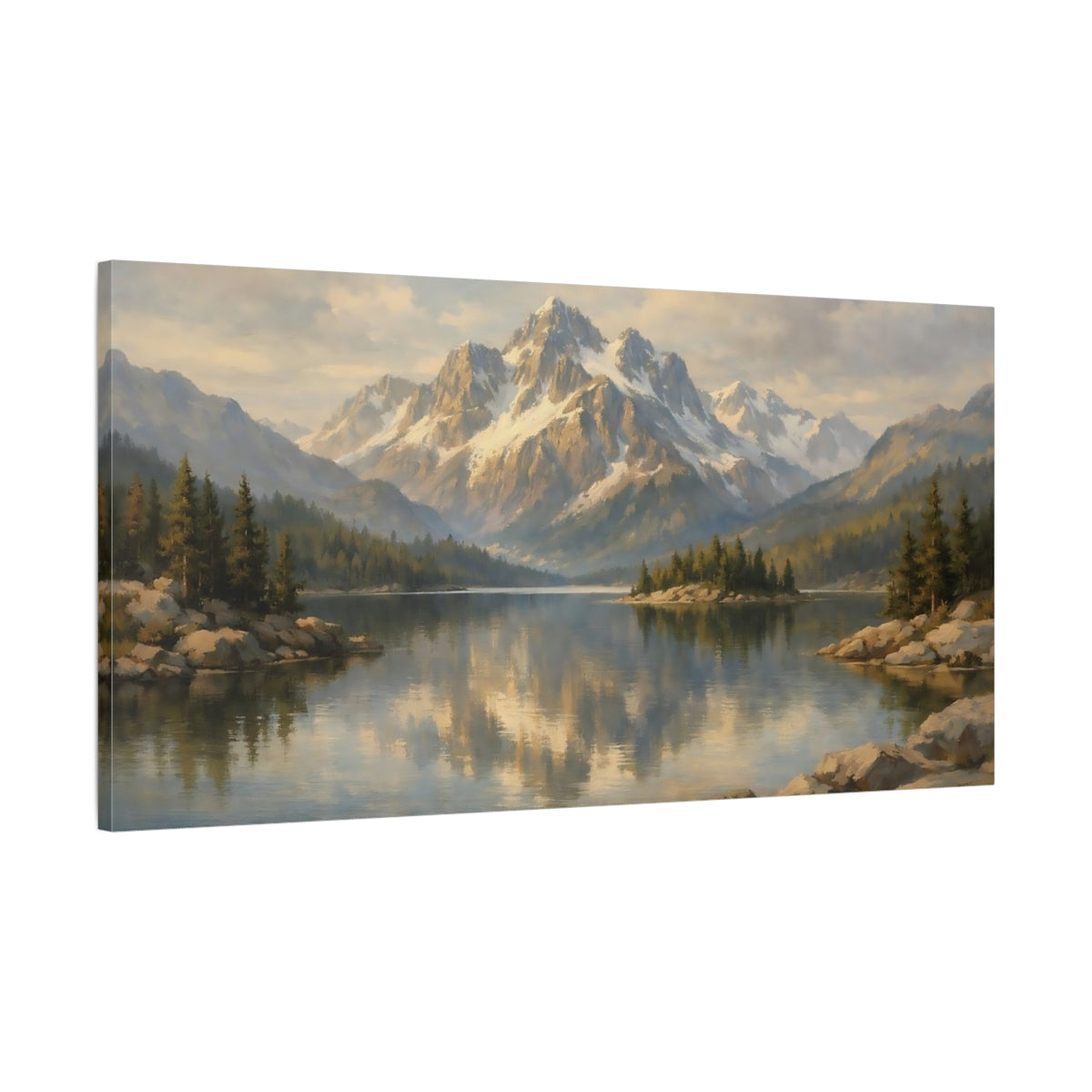 Side Mockup 1. Nature Mountain Lake Mountain Lake Vista shown as stretched canvas wall art