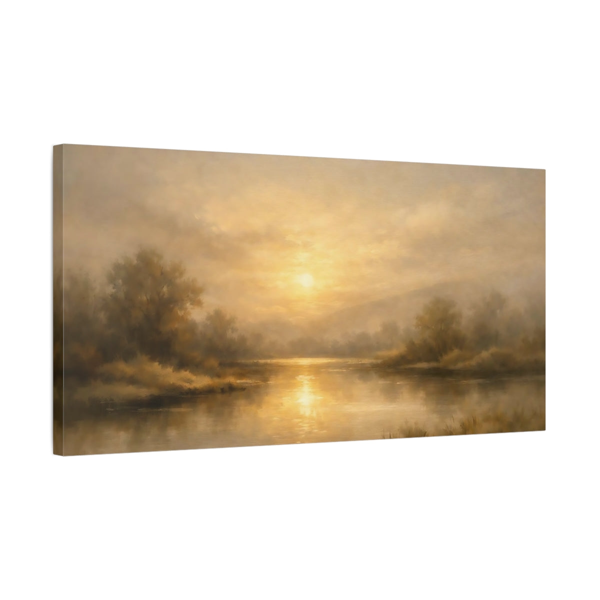 Side Mockup 2. Nature River Landscape Golden Landscape shown as stretched canvas wall art