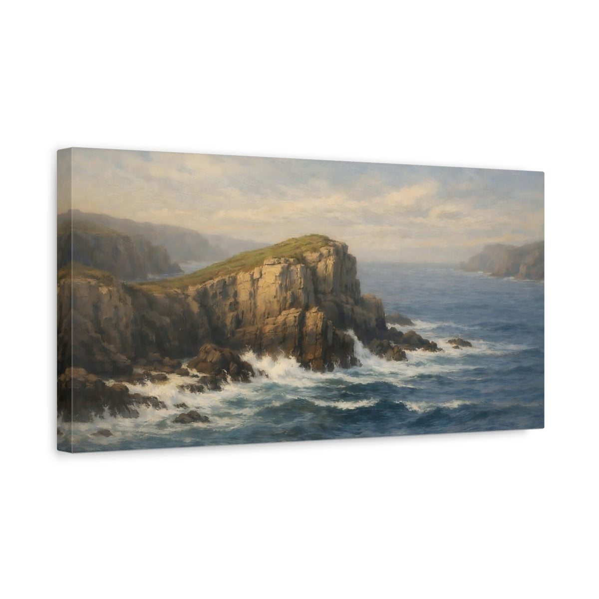 Side Mockup 3. Nature Sea Cliffs Coastal Landscape shown as stretched canvas wall art