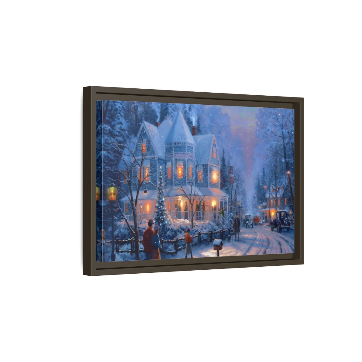 Side Mockup 5. Vintage Winter Street Winter Snow Scene shown as stretched canvas wall art