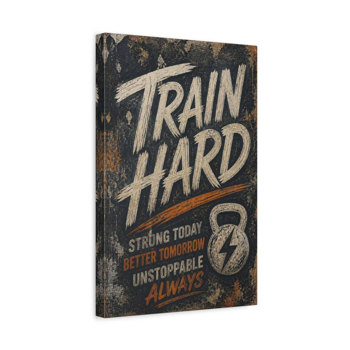 Side Mockup 4. Train Hard Motivational Quote shown as canvas print
