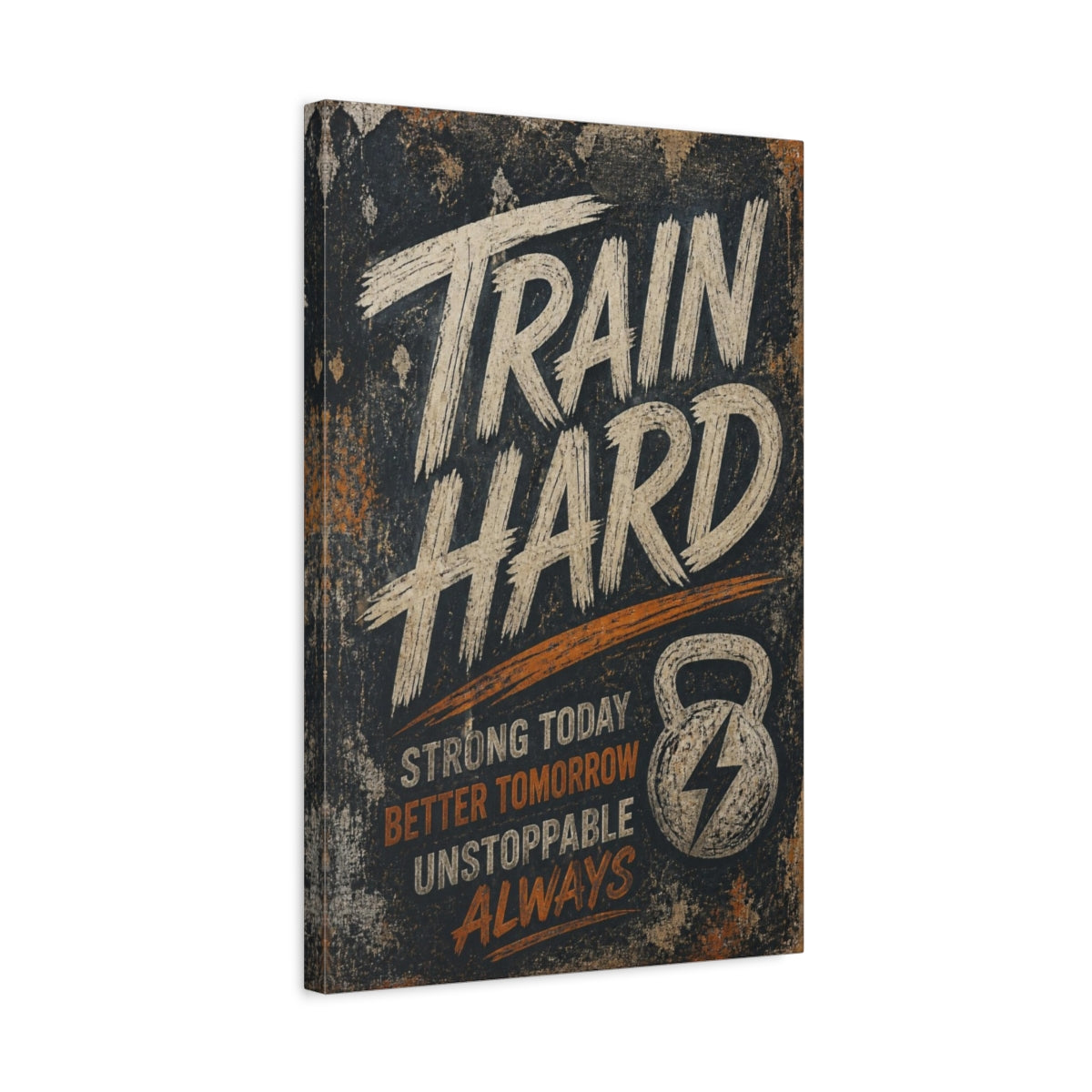 Side Mockup 3. Train Hard Motivational Quote shown as canvas print
