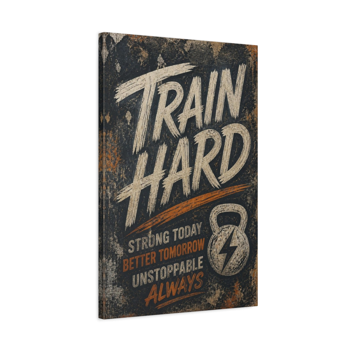 Side Mockup 2. Train Hard Motivational Quote shown as canvas print