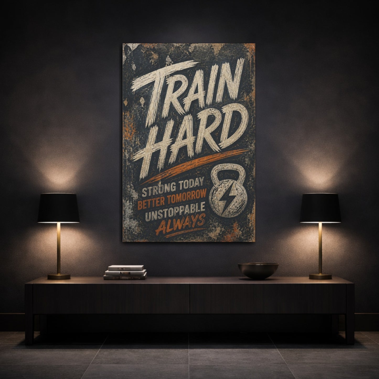 Mockup 3. Train Hard Motivational Quote shown as canvas print