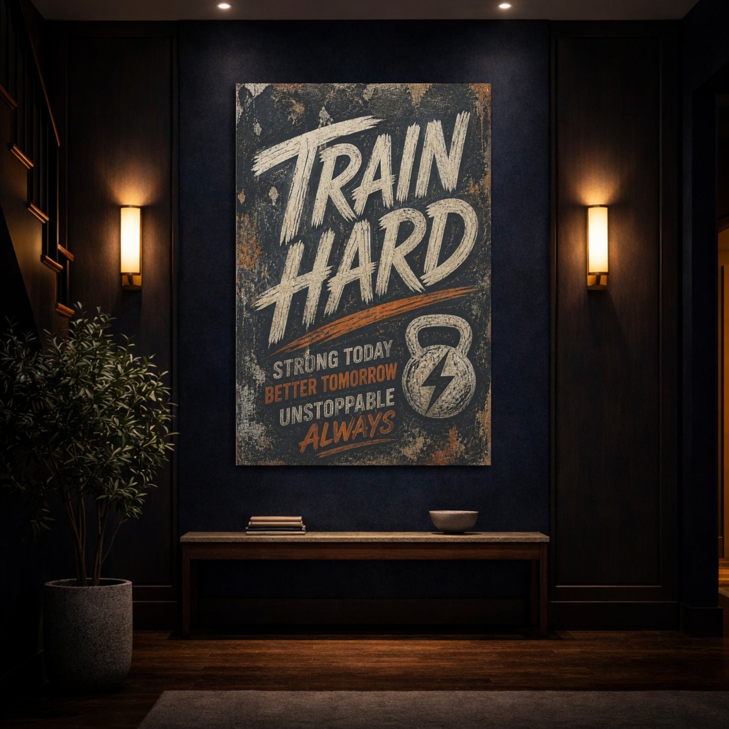 Mockup 4. Train Hard Motivational Quote shown as canvas print
