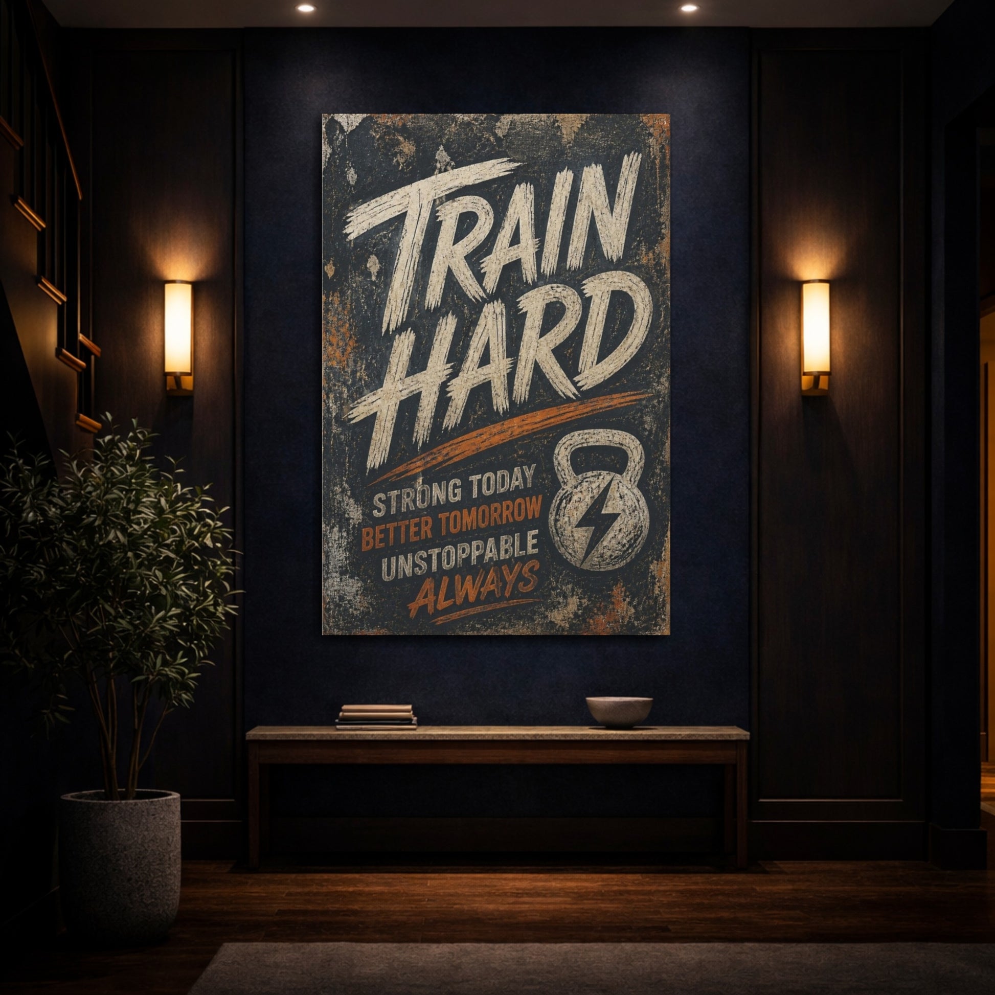 Mockup 4. Train Hard Motivational Quote shown as canvas print