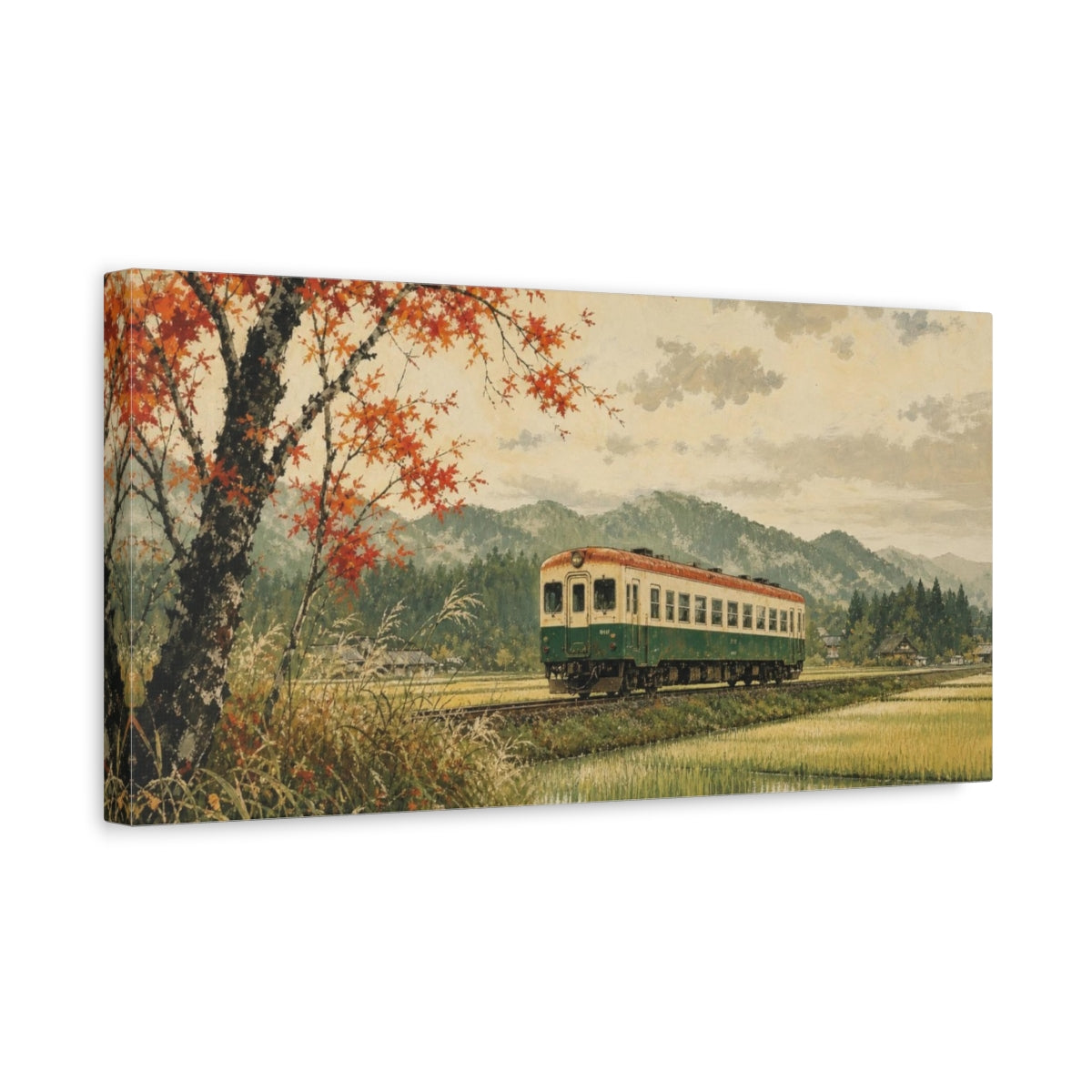 Side Mockup 3. Train Nature Autumn shown as canvas print