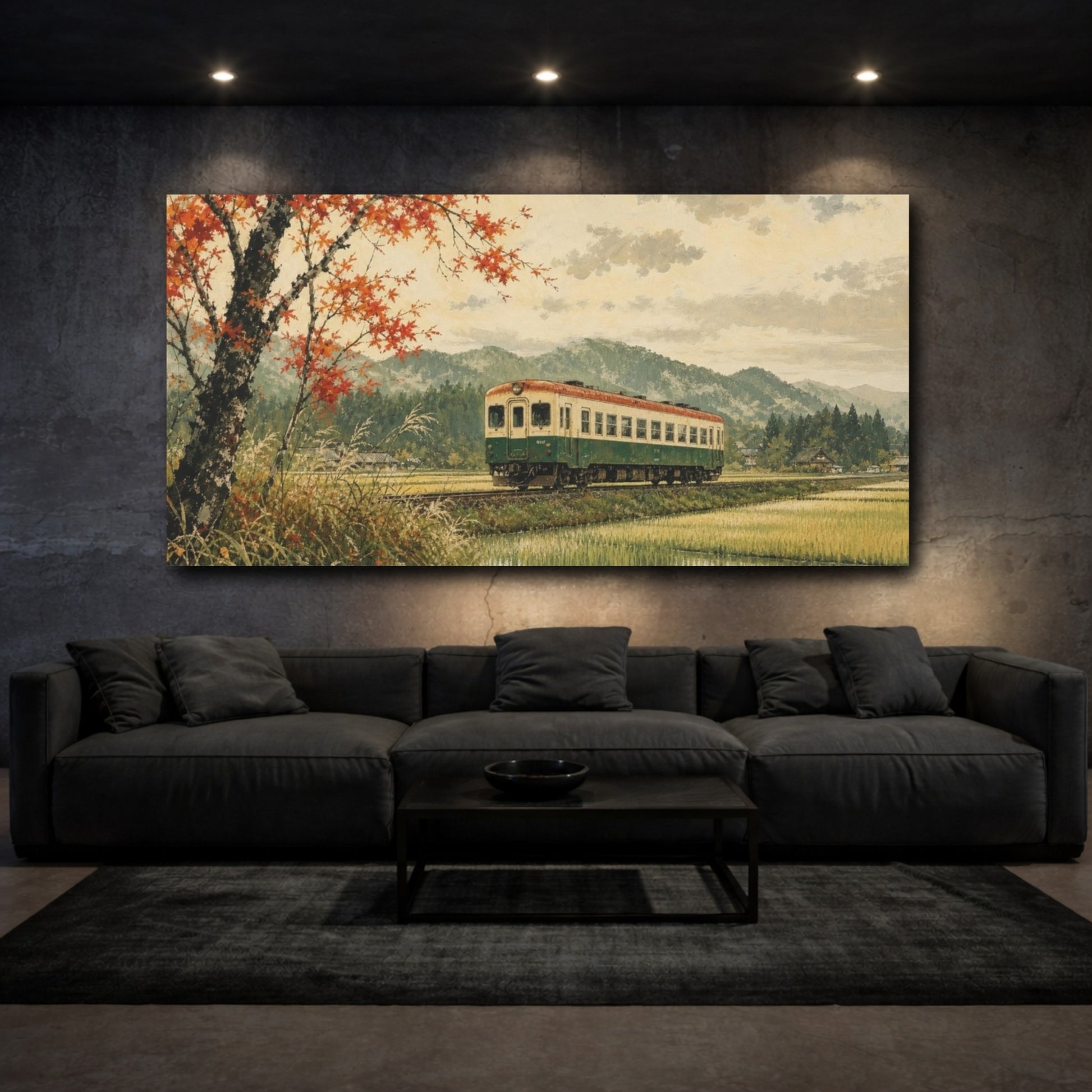 Mockup 3. Train Nature Autumn shown as canvas print